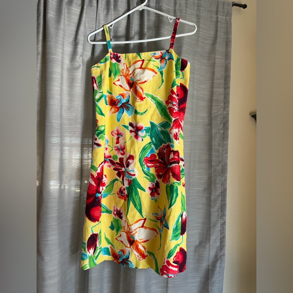 Vintage Lauren Ralph Lauren Linen Floral Mini Dress - Yellow and Red Size 4